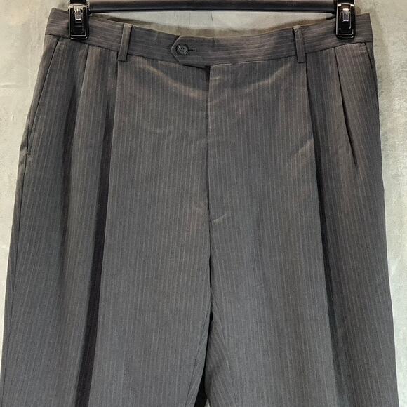 PRONTO UOMO Men's Charcoal Pinstripe Wool Pleated Dress Pants SZ 39X30 - Picture 3 of 11